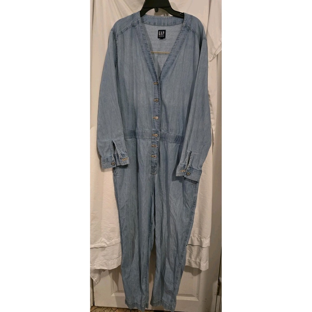 Gap Denim Straight Leg Utility Boiler Suit Garage Jumpsuite Large, W Belt Loops